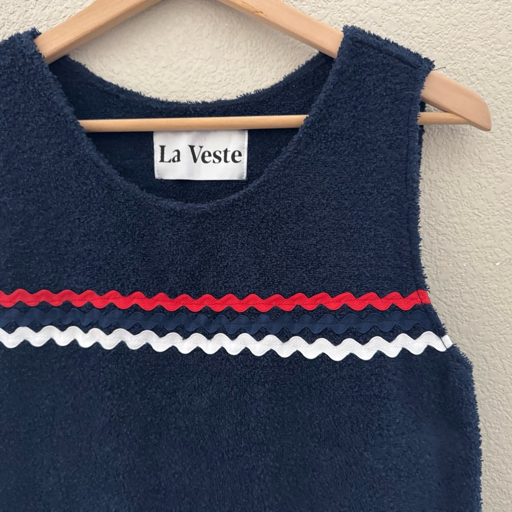 La Veste Mini Towel Dress Med Blue Red White Cotton Terry Americana Resort USA - Picture 9 of 11